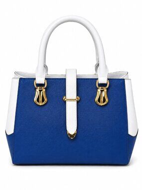 Blue & White Structured Satchel Handbag w/ Gold Hardware